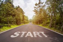 Road with the word "Start" painted on it